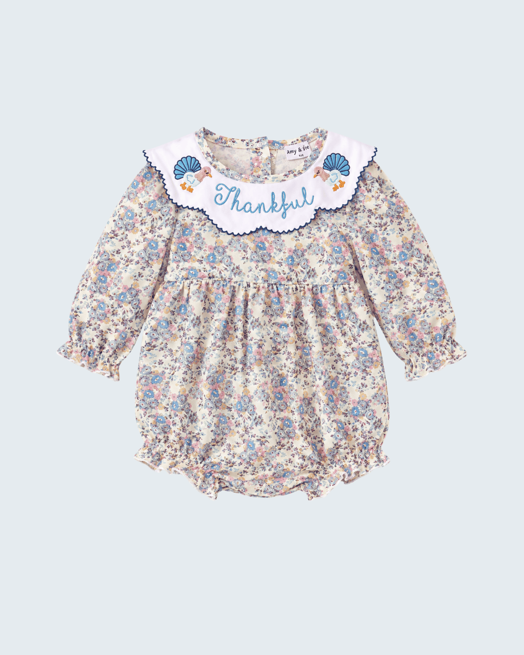 Blue Floral Turkey Embroidered Bubble
