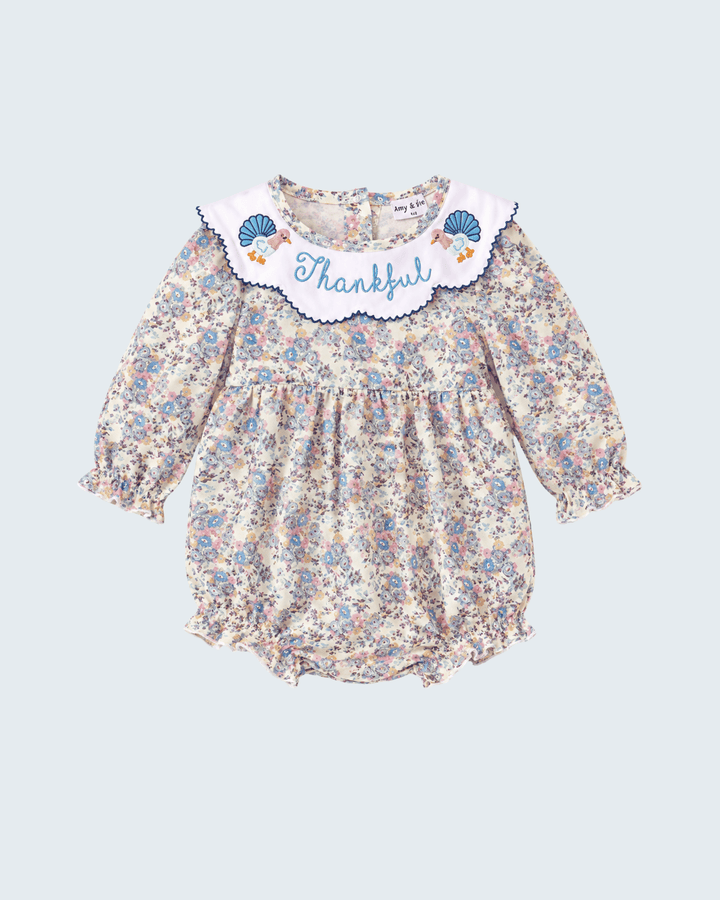 Blue Floral Turkey Embroidered Bubble