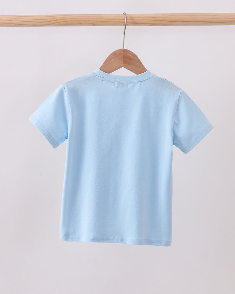 Light blue short-sleeve t-shirt, plain back view