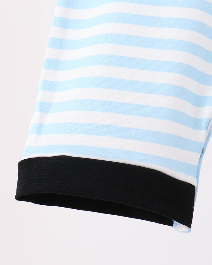 Light blue striped romper sleeve with black cuff hem