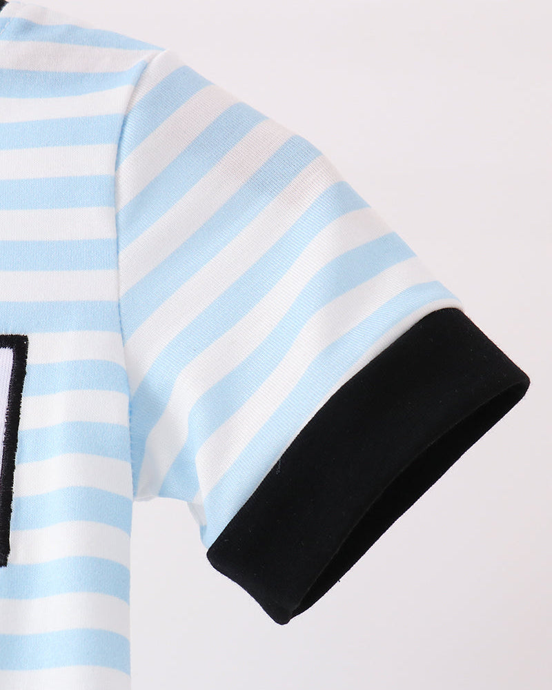 Light blue striped romper sleeve with black cuff and side hem