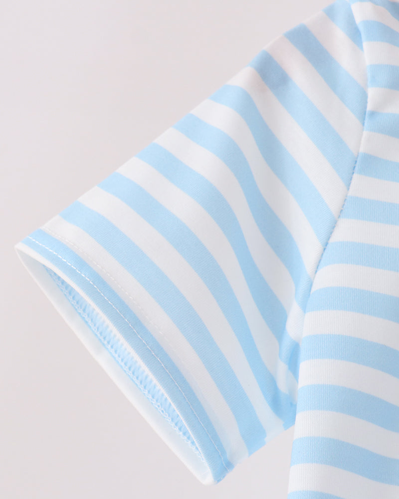 Light blue and white striped top sleeve with stitched cuff