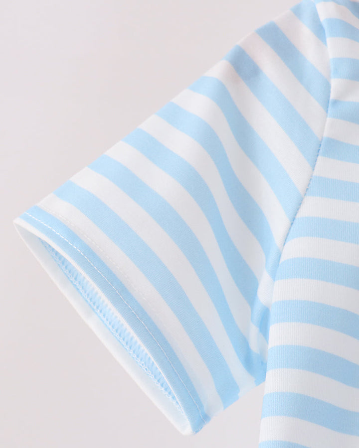 Light blue and white striped top sleeve with stitched cuff