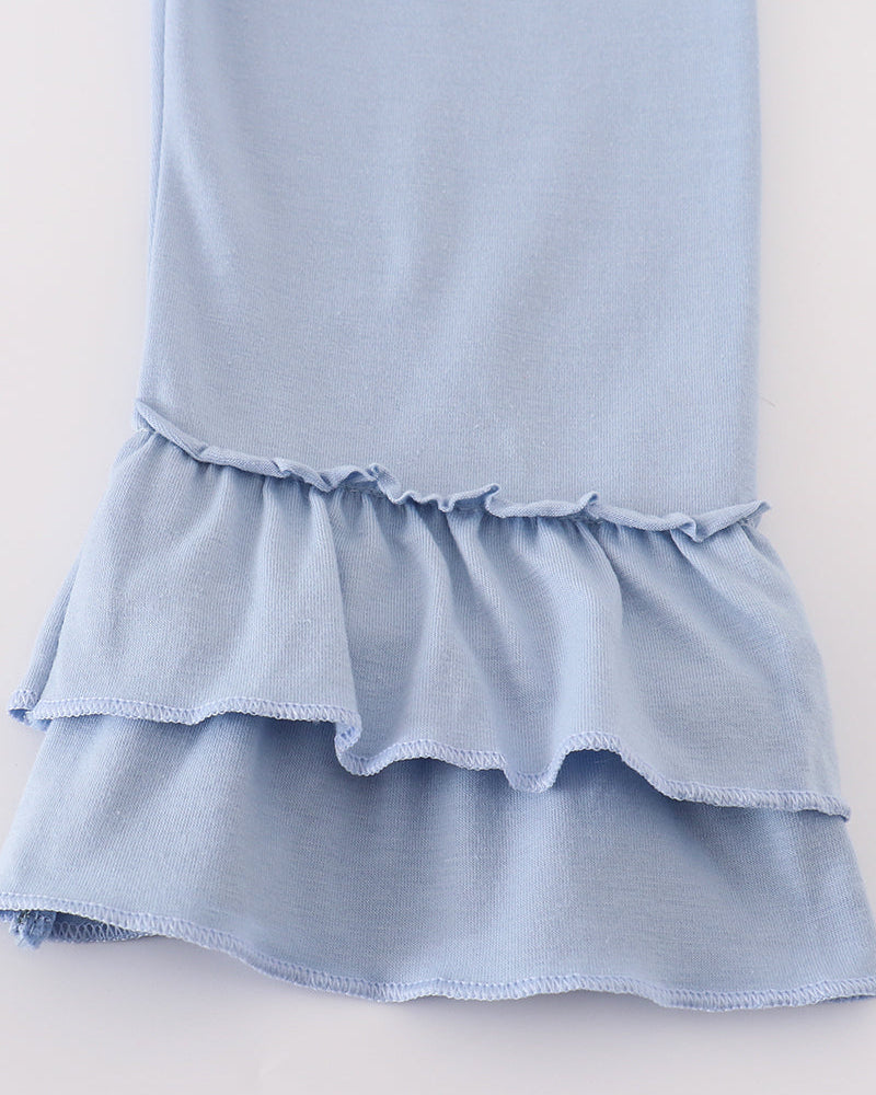 Light blue ruffle pants with layered flounce hems