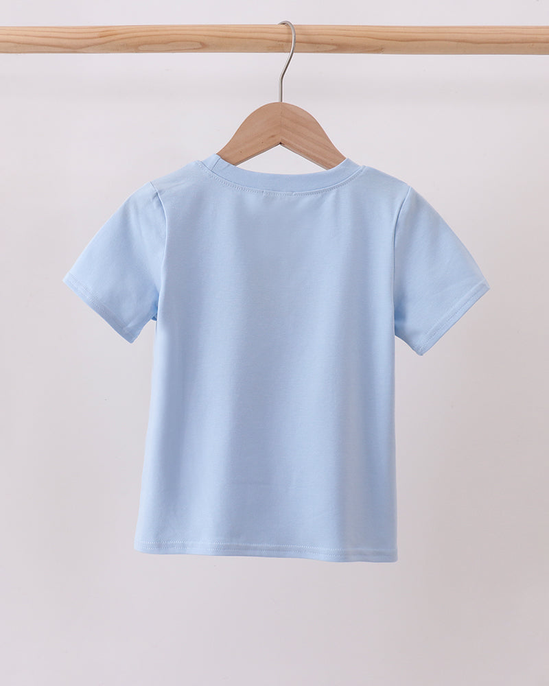 Light blue boys t-shirt back view with short sleeves