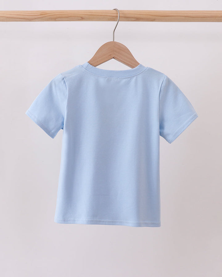 Light blue boys t-shirt back view with short sleeves