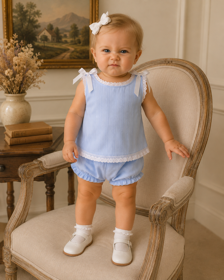 Blue Jacquard Lace Bloomer Set