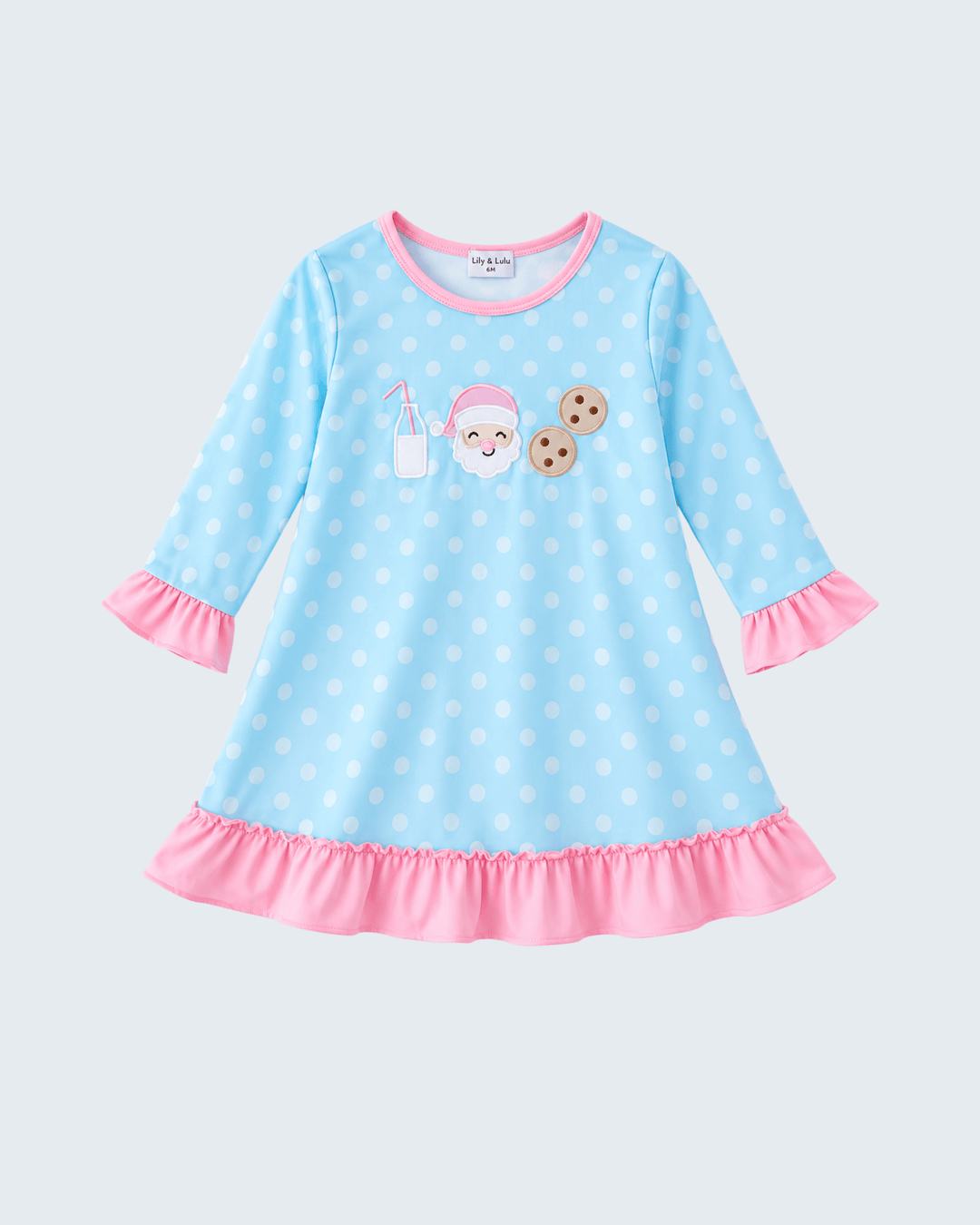 Blue Milk &amp; Cookies Santa Ruffle Dress