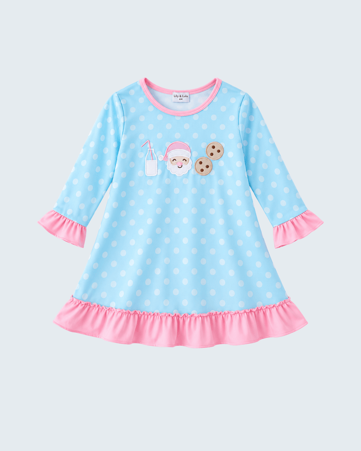 Blue Milk &amp; Cookies Santa Ruffle Dress
