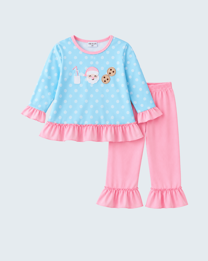 Blue Milk &amp; Cookies Santa Ruffle Pants Set