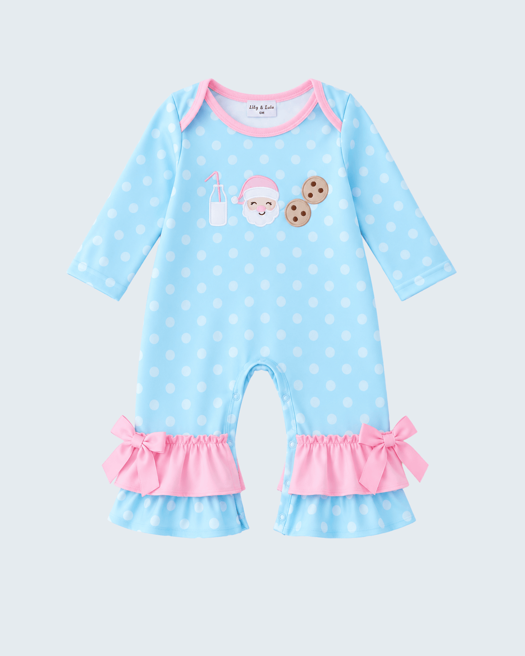 Blue Milk &amp; Cookies Santa Ruffle Romper