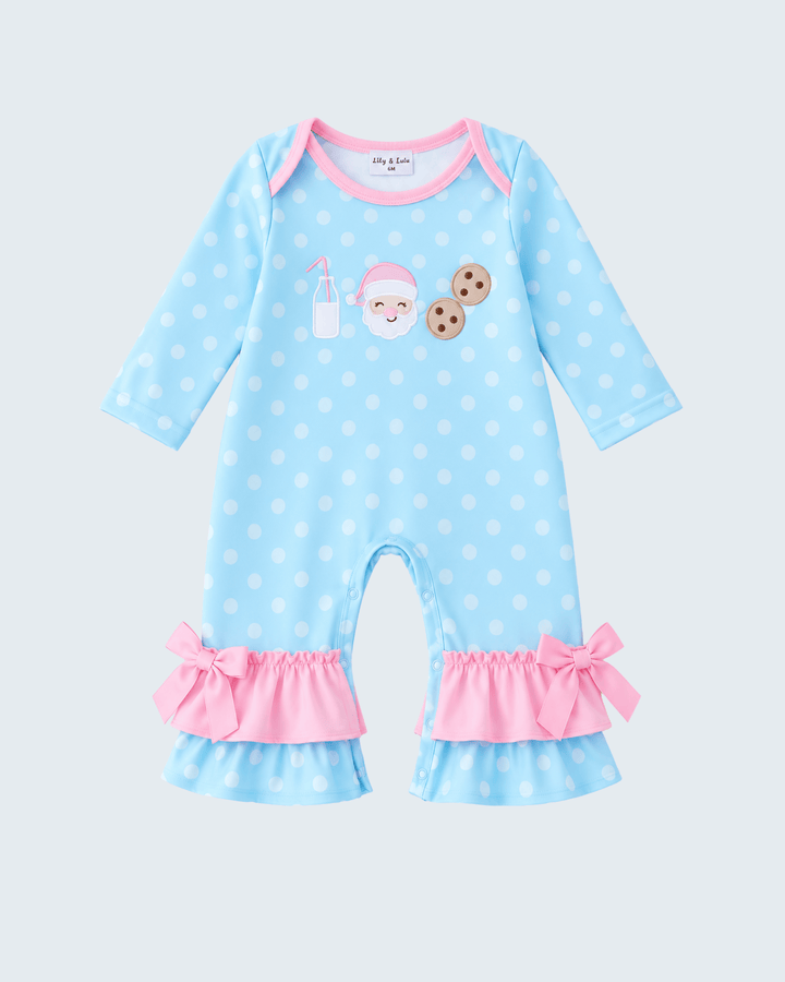 Blue Milk &amp; Cookies Santa Ruffle Romper