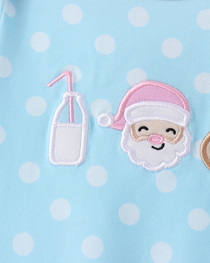 Blue Milk &amp; Cookies Santa Ruffle Romper