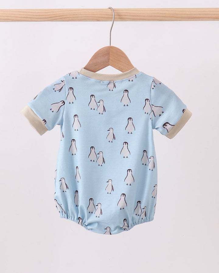 Blue Penguin Print Bubble for baby boys. 