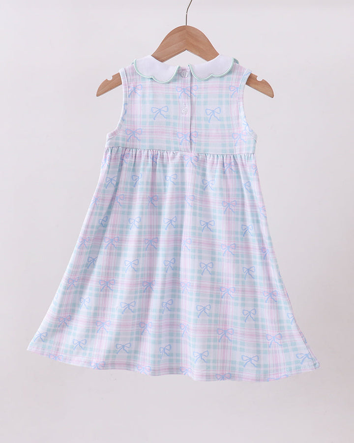 Blue Plaid Bow Floral Dress