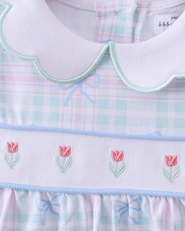 Blue Plaid Bow Floral Pants Set