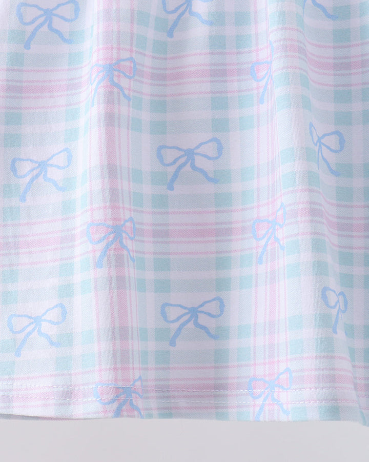 Blue Plaid Bow Floral Pants Set