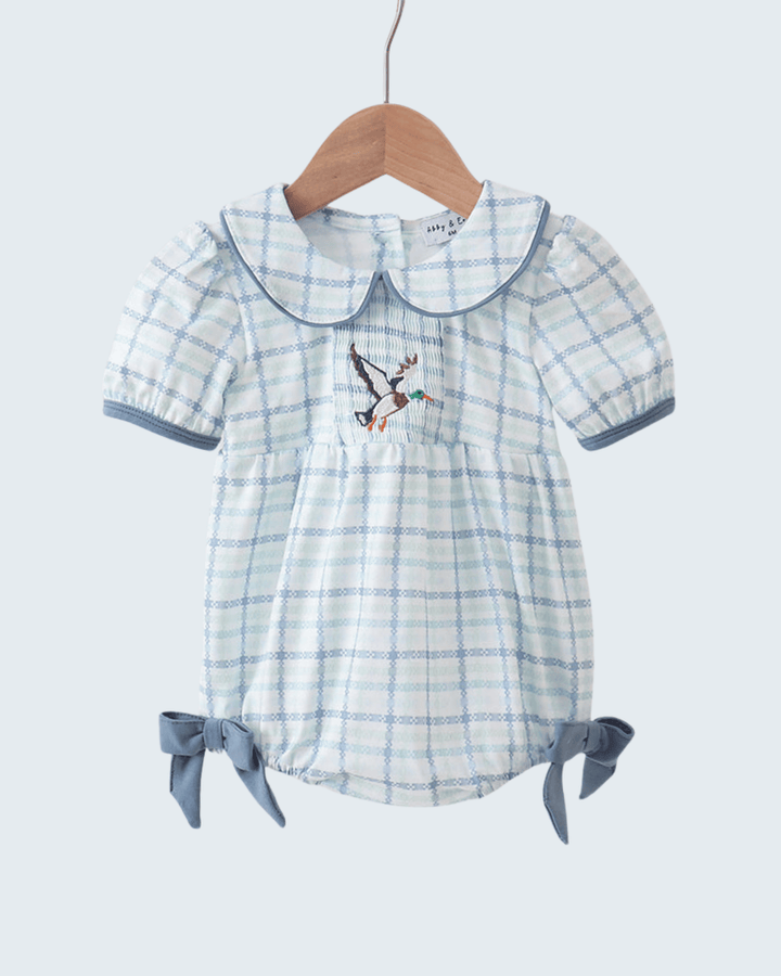 Blue Plaid Duck Smocked Bubble