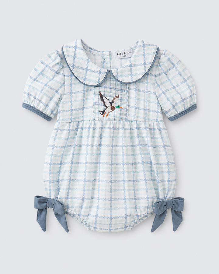 Blue Plaid Duck Smocked Bubble