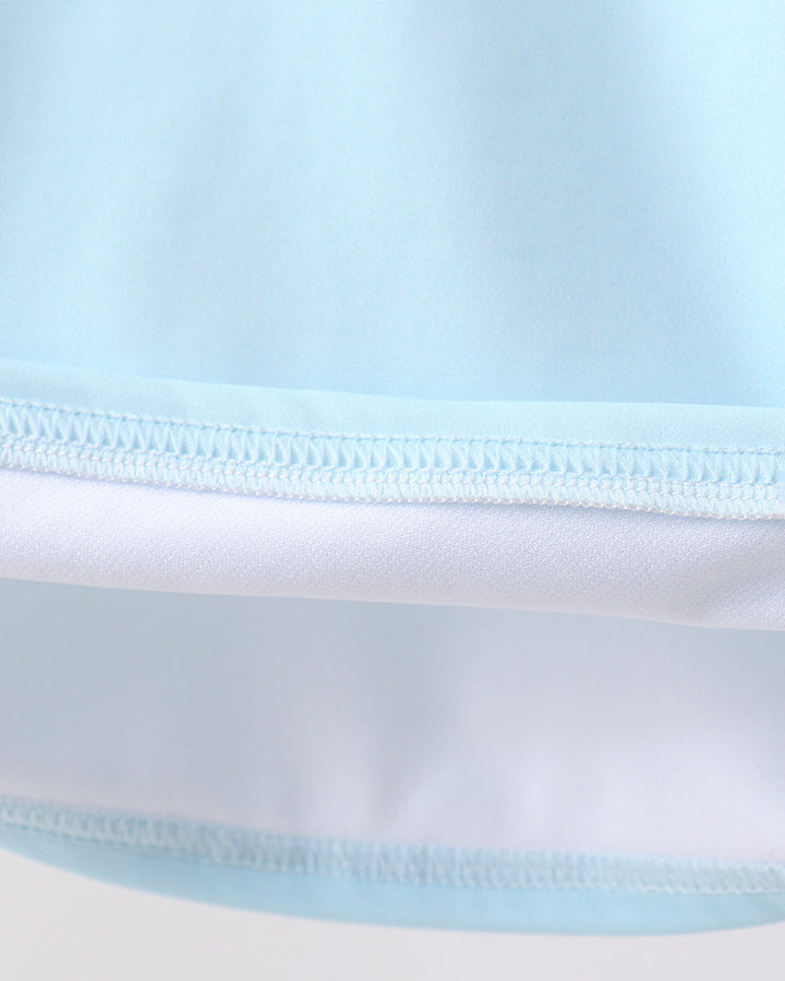 Close-up of a light blue and white fabric 