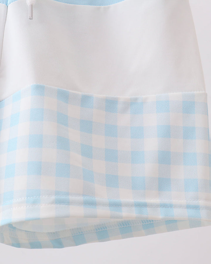 Light blue and white checkered fabric on a white background