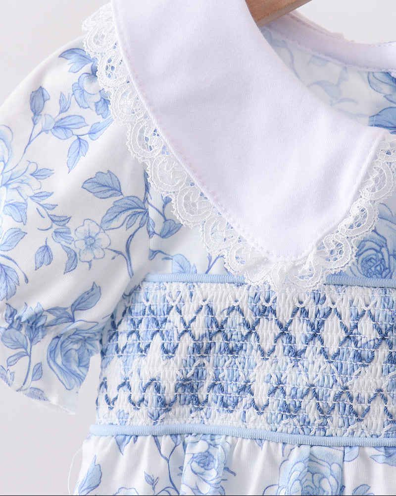 White collar with blue floral patterns on a white background
