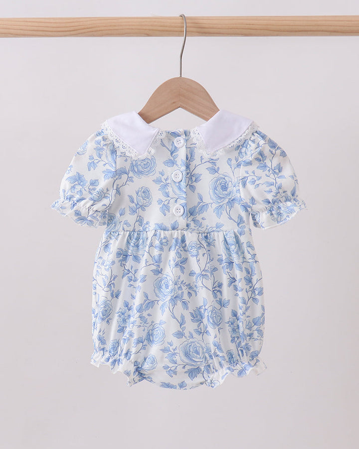 Blue Rose Smocked Bubble on grey background