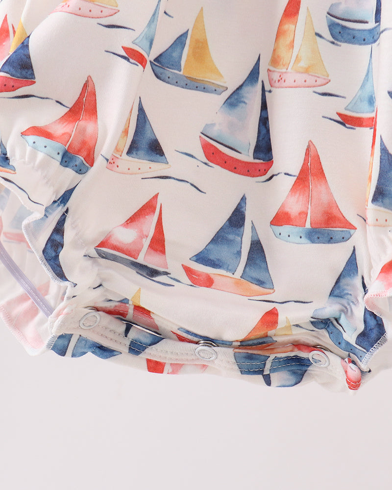 Sailboat printed romper with snap closure