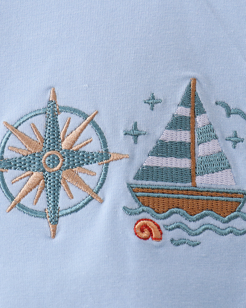Blue Sailboat Embroidered Top