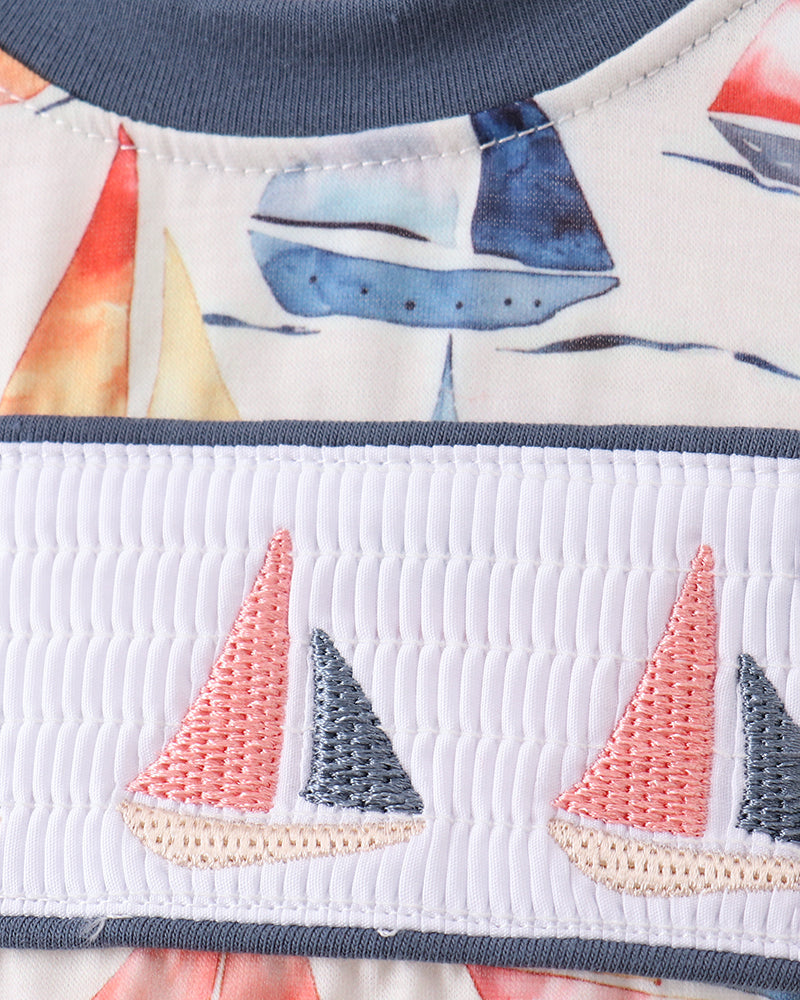 Sailboat printed, smocked romper