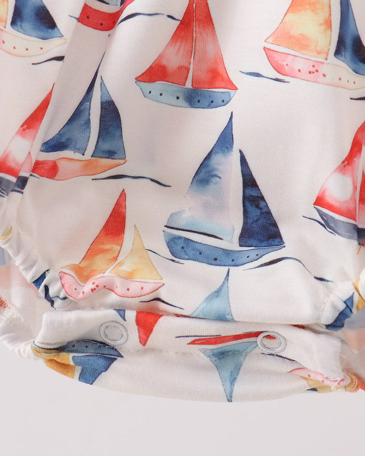 Sailboat printed romper with snap closure