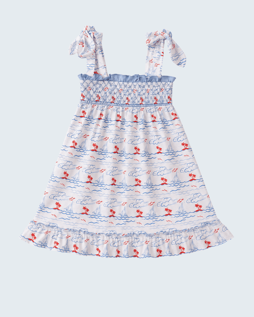Floral dress with ruffled details on a white background