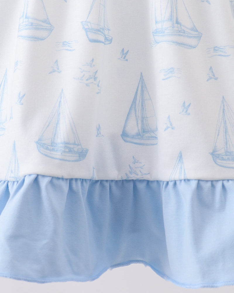 sailboat print dress with ruffles
