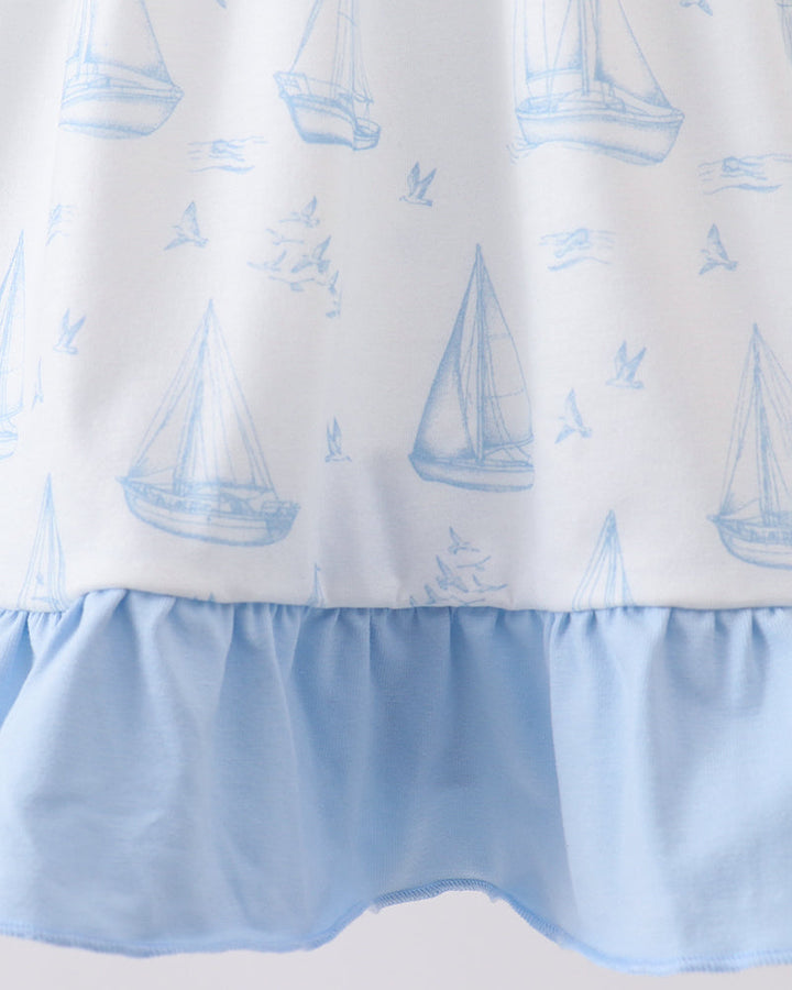sailboat print dress with ruffles