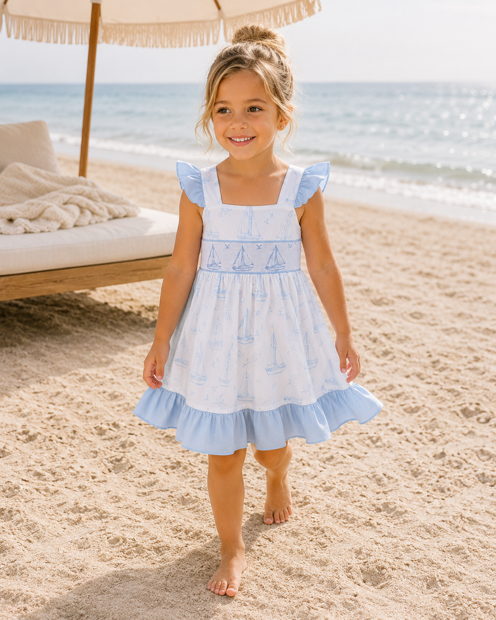 Young girl is walking on the beach