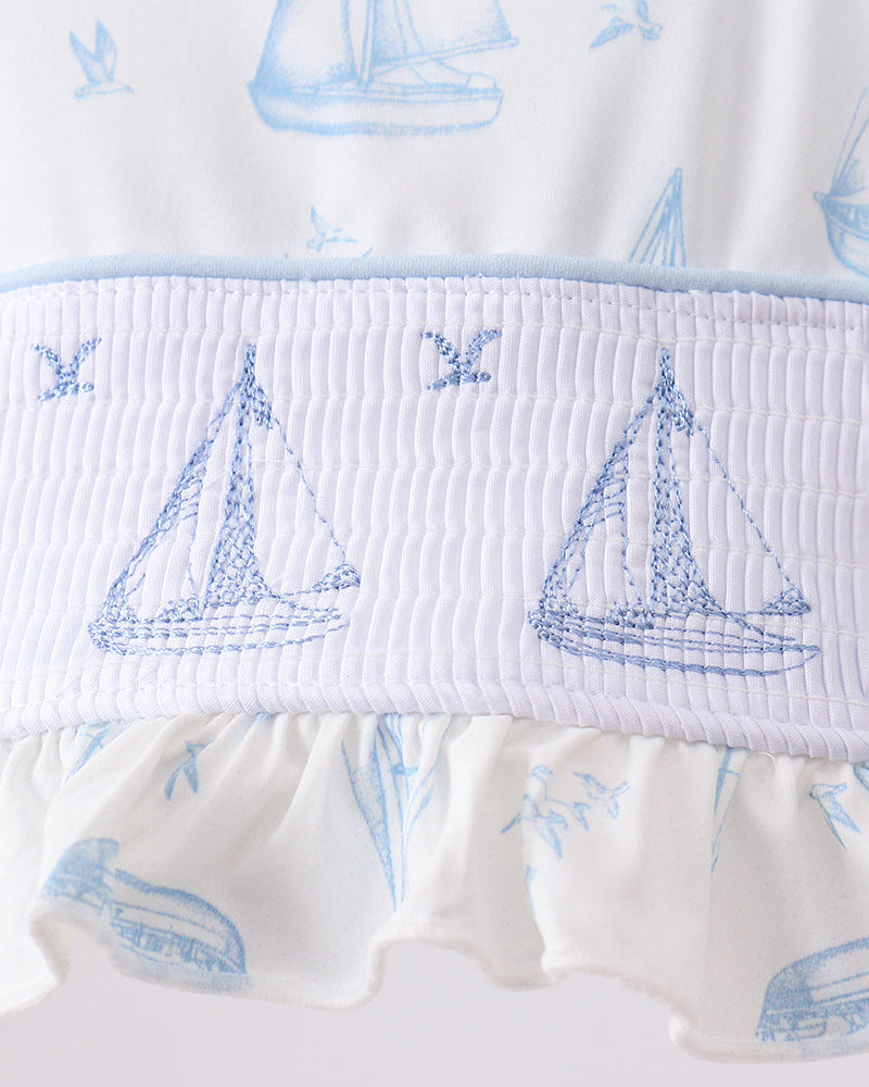 Sailboat smocked swim top