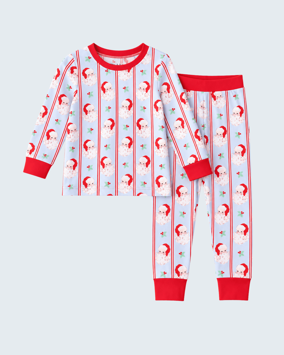Santa Claus bamboo Christmas pajama set: long-sleeve top and pants with red trim