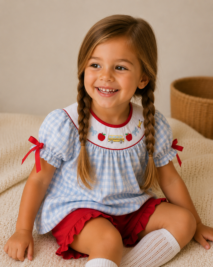 Young girl sitting on a blanket