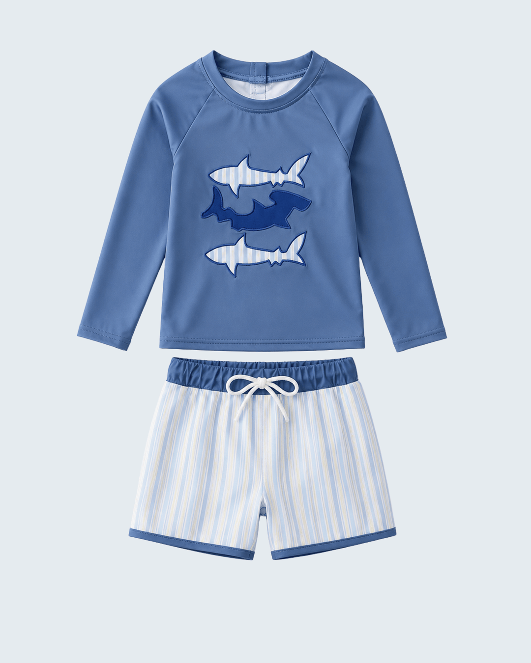 Boys Blue Shark Applique Stripe 2-Piece Swimsuit