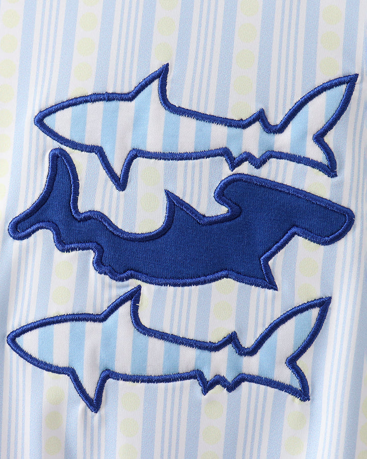 Baby boy Blue Shark Applique Stripe Swimsuit
