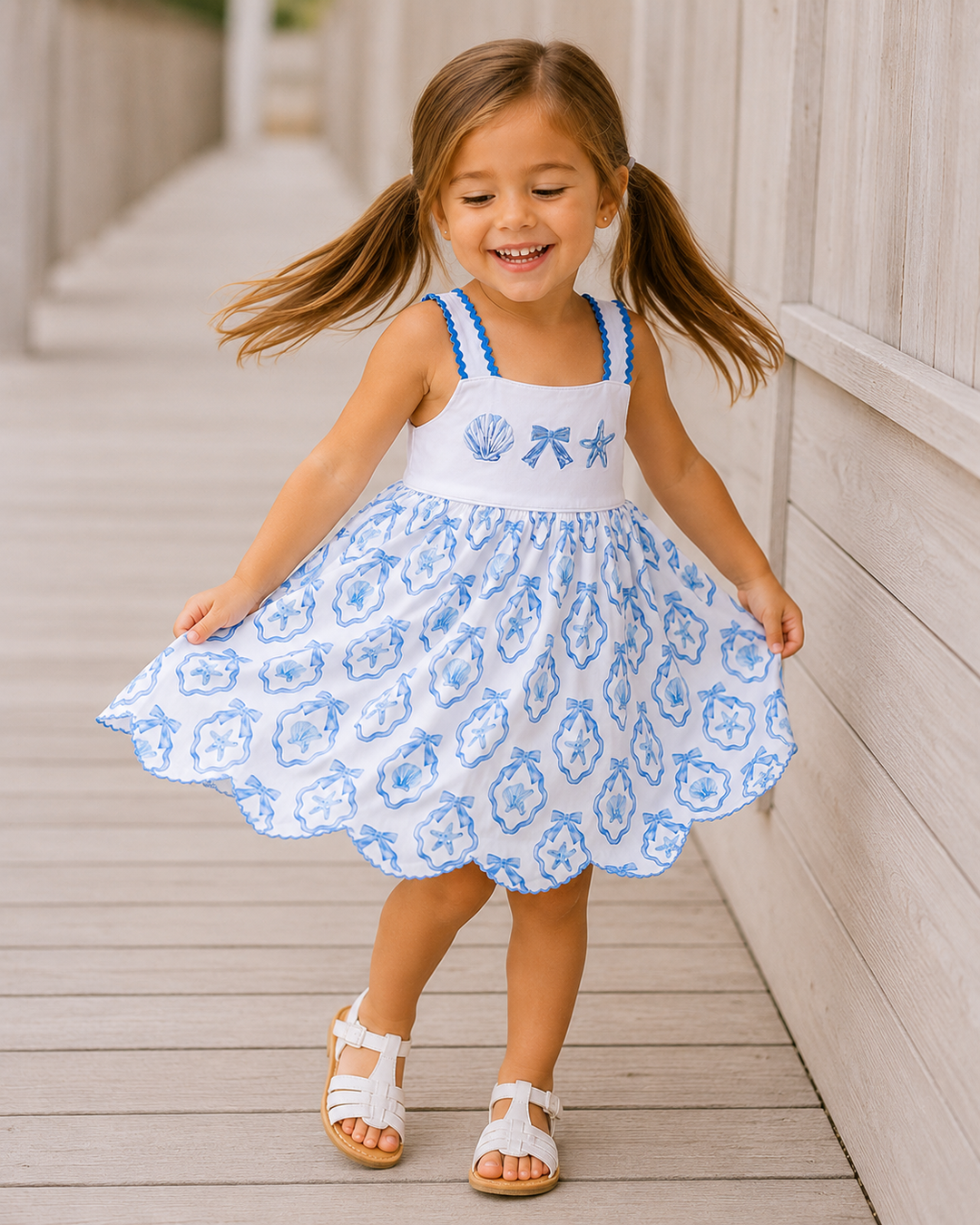 Blue Shells Embroidered Dress