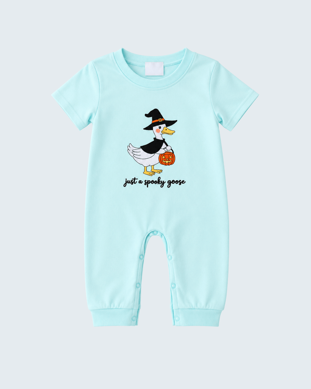 Blue Spooky Goose Embroidered Romper