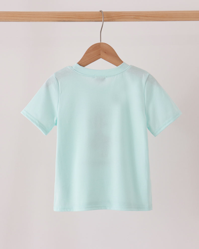 Light blue short-sleeve T-shirt, plain back view