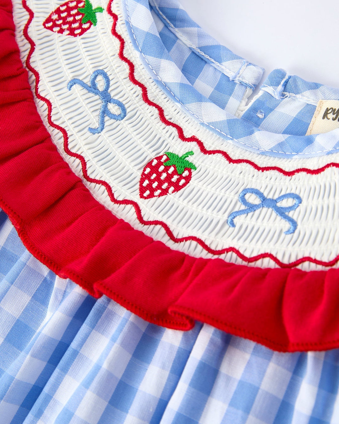 Strawberry Bow Embroidered Smocked Dress