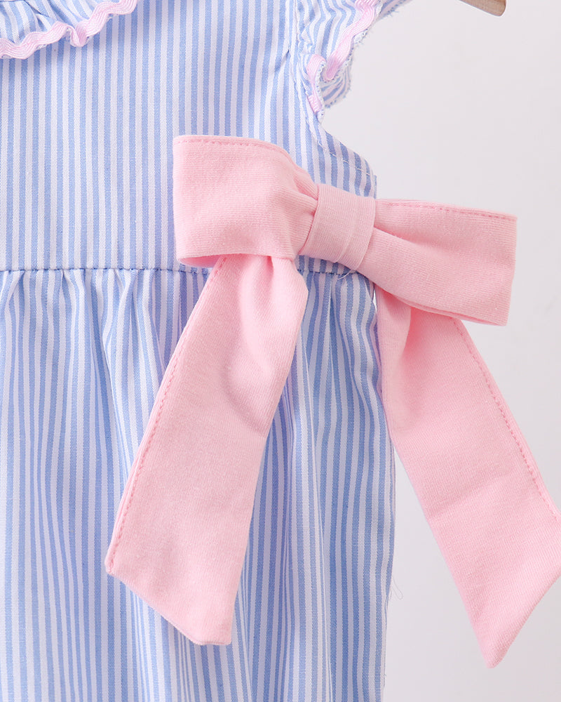 Stripe blue fabric with pink bow