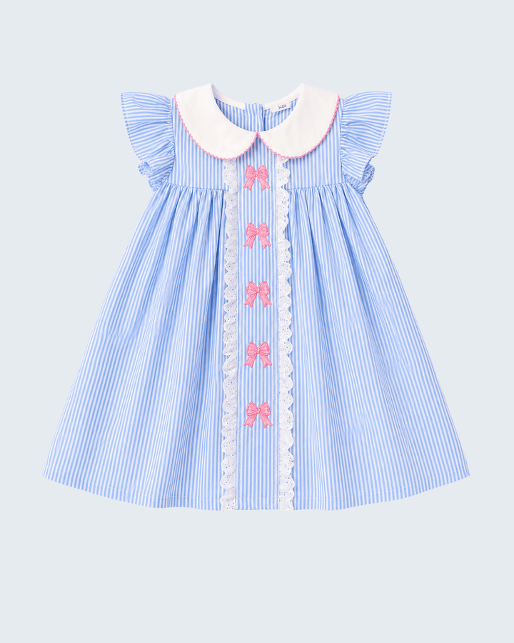 Blue Stripe Peter Pan Collar Dress on light grey background