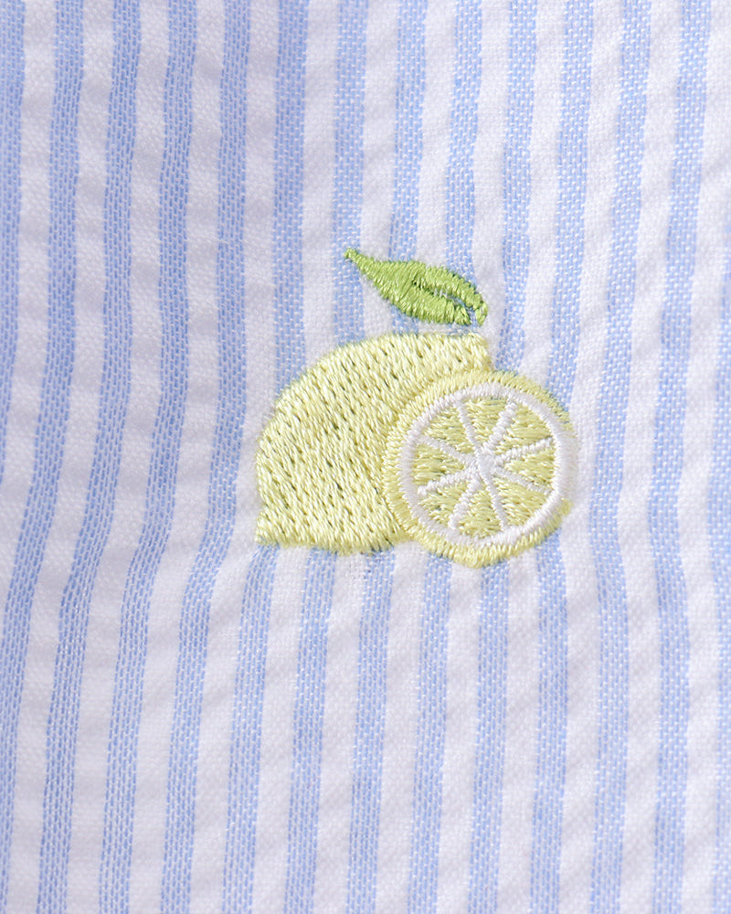 Striped fabric with a embroidered lemon design