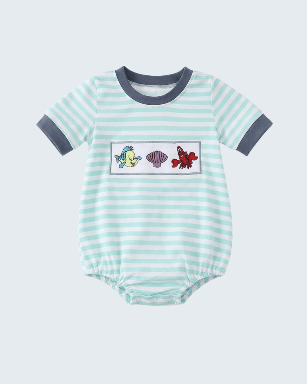 Blue Stripe Under The Sea Embroidered Bubble on light blue background