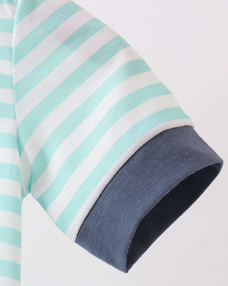 Stripe sleeve with navy cuff