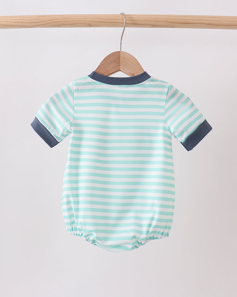 Blue Stripe Under The Sea Embroidered Bubble on wooden hanger